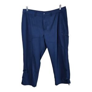 EDDIE BAUER Women 16 Pants Ripstock Cropped Navy Quick Dry Ruched Leg 38 x 23.5